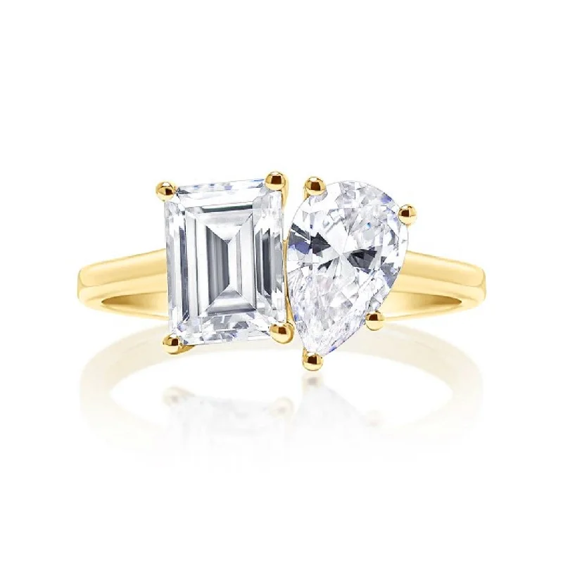 Ladies Yellow Gold Diamond Engagement Rings -Two-Stone Solitaire Engagement Ring