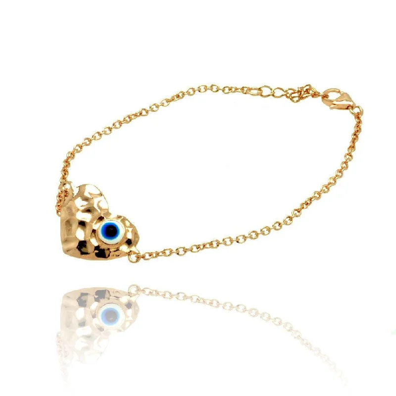 Ladies Bracelets with Wave Shine-Silver 925 Gold Plated Evil Eye Heart CZ Bracelet - BGB00136