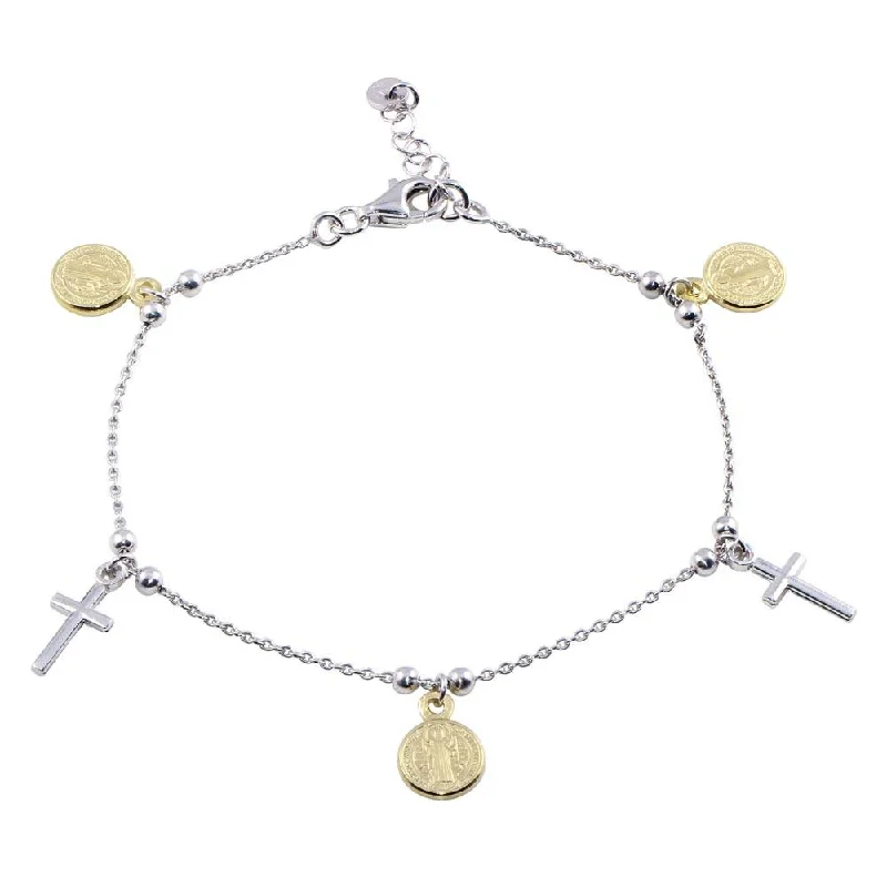 Ladies Bracelets for Travel Shine-Gold Plated 925 Sterling Two-Tone 925 Sterling Silver Dangling Charm Bead Bracelet - ARB00056RH-GP