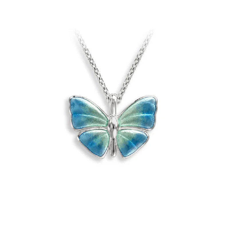 Ladies Necklaces with White Leucite-Blue Enamel Butterfly Necklace in Silver by Nicole Barr