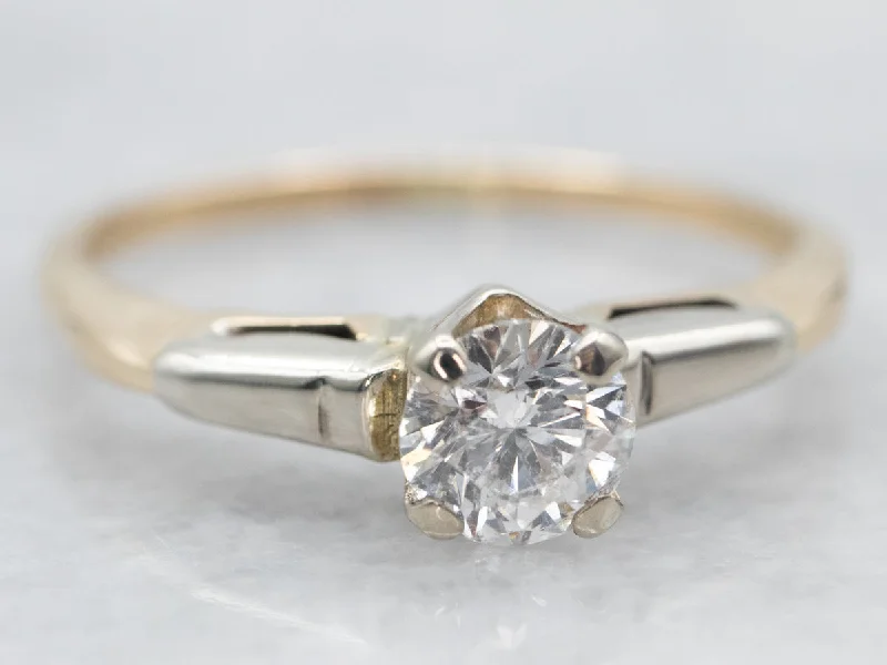 Ladies Sculptural Engagement Rings -Retro Era Diamond Solitaire Engagement Ring