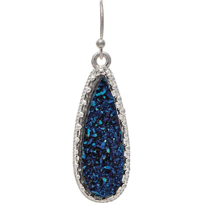 Ladies Anchor Design Earrings -Rain :  Silver Blue Druzy Teardrop Earring