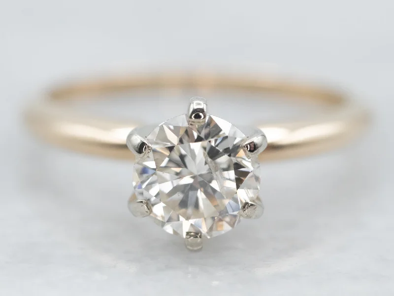 Ladies Cushion Cut Engagement Rings -Two Tone Diamond Solitaire Engagement Ring