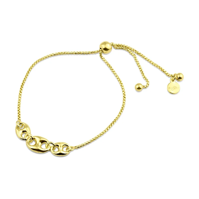 Ladies Bracelets with Oval Glow-Gold Plated 925 Sterling Silver Puffed Mariner Lariat Bracelet - ITB00327-GP