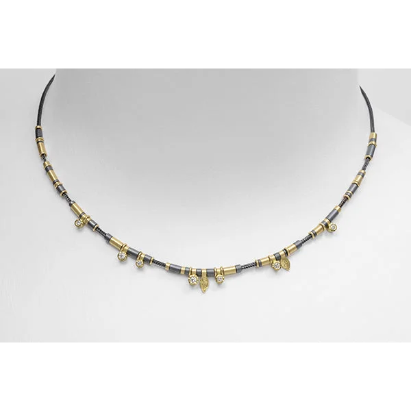 Ladies Necklaces Big Statement-7 Diamond Drop Necklace with Oxidized Sterling Silver and 18k Yellow Gold