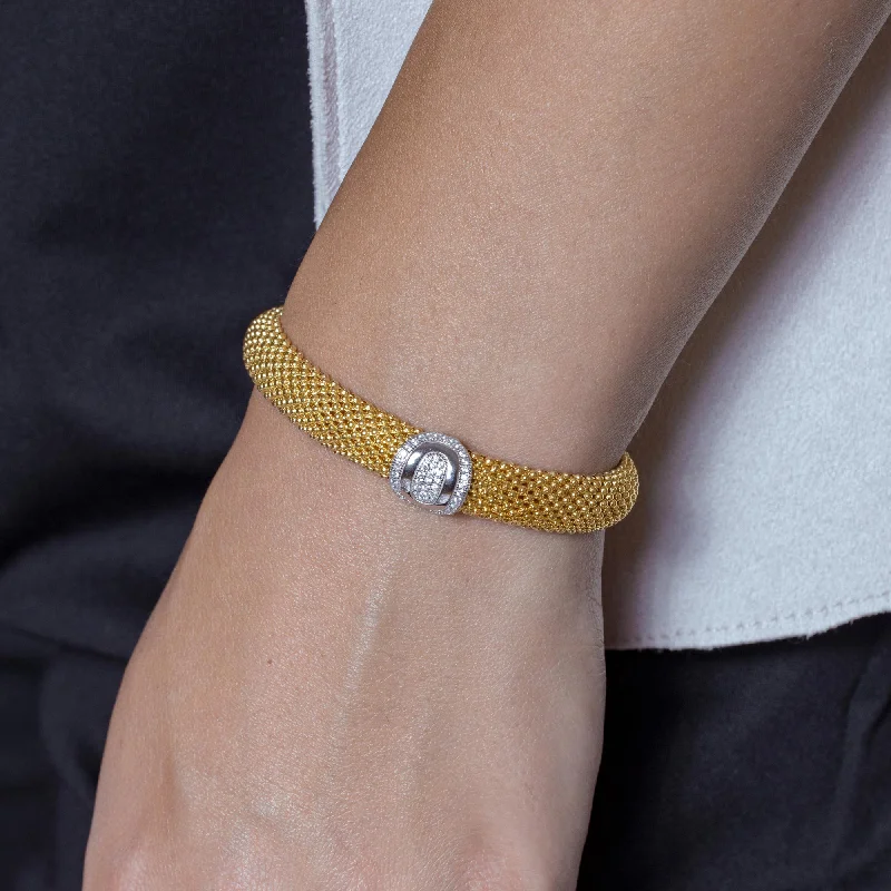 Ladies Bracelets for Special Spark-Silver 925 Gold Plated Oval Micro Pave Clear CZ Beaded Italian Bracelet - PSB000016GP