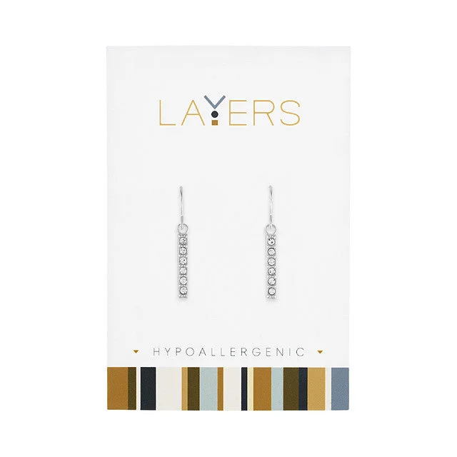 Ladies Bar Drop Earrings -Silver CZ Bar Dangle Layers Earrings