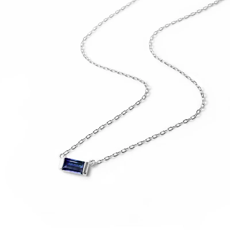 Ladies Necklaces for Bride Glow-Baguette Gemstone Necklace Blue Sapphire