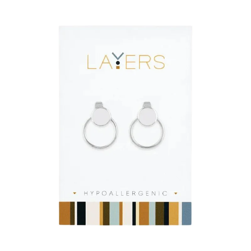 Ladies Inspiring Gem Earrings -Silver Double Hoop Stud Layers Earrings