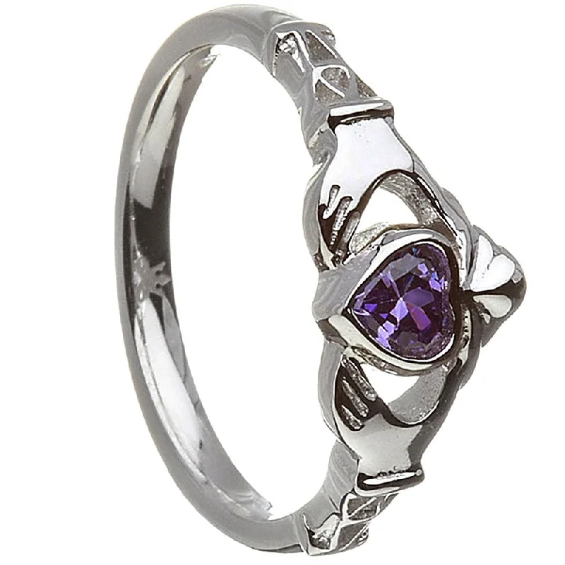 Ladies Romantic Rose Rings -Retired FEBRUARY Birthstone Silver Claddagh Ring LS-BSRV2-2