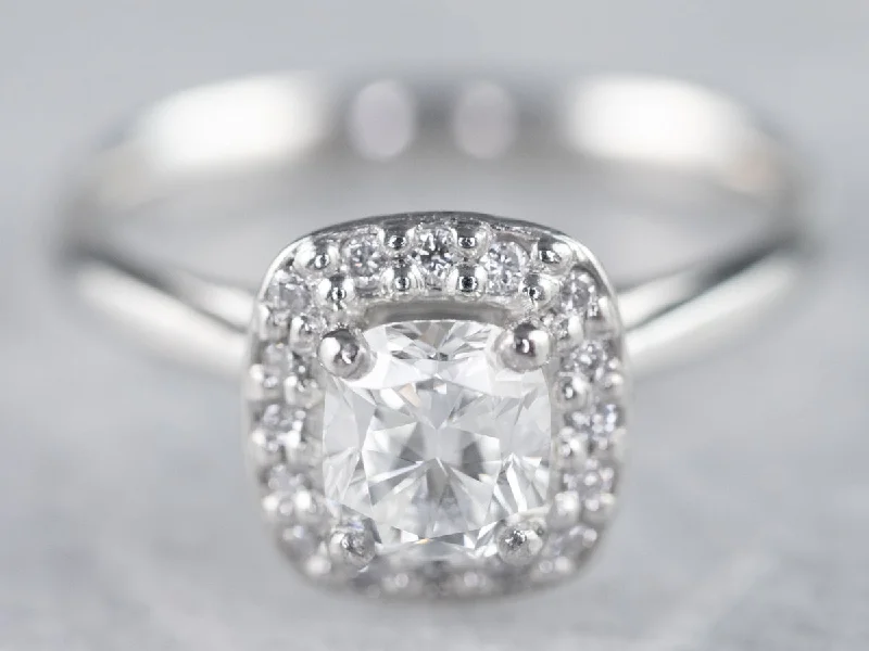 Ladies Sculptural Engagement Rings -Platinum Diamond Halo Engagement Ring