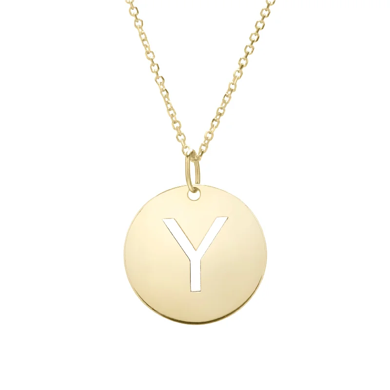 Ladies Necklaces for Office Spark-14K Gold Disc Initial Y Necklace