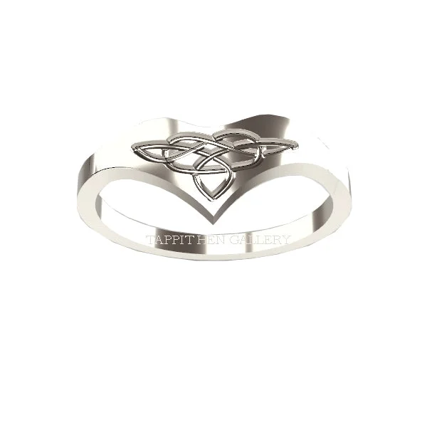 Ladies Anniversary Band Rings -Celtic Flowing Wishbone Ring in 9 ct White Gold