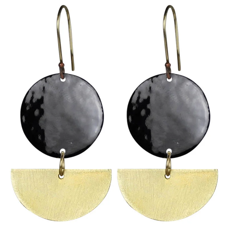 Ladies Classic Signet Rings -Donte Earring, Circle With Semi Circle Black Enamel & Brass