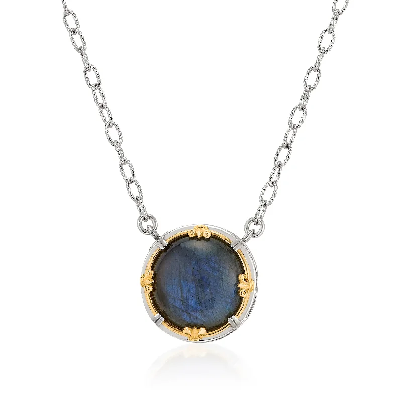 Ladies Necklaces with Crescent Shine-Labradorite Necklace in Two-Tone GOld by Anatoli