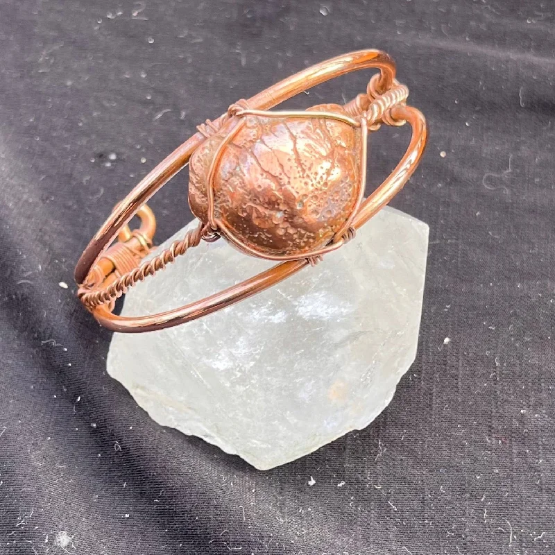 Ladies Bracelets with Lavender Lepidolite-Copper Nodule Copper Cuff  Bracelet