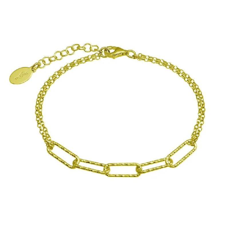 Ladies Bracelets with Grey Hematite-Gold Plated 925 Sterling Silver Diamond Cut Link Chain Bracelet - ITB00312-GP