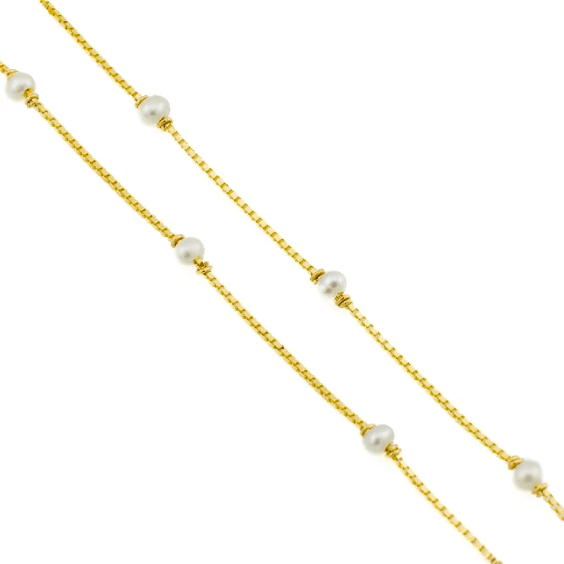 Ladies Necklaces for Music Spark-Pearl Station 18" Necklace in 22K Yellow Gold