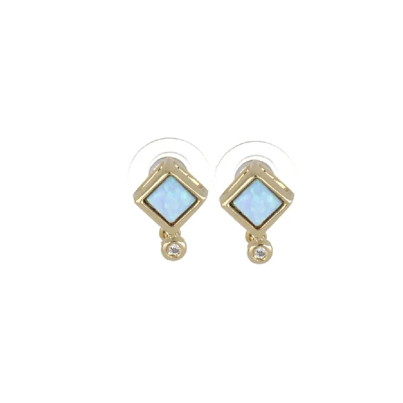 Ladies Wave Pattern Earrings -John Medeiros : Opalas Do Mar Single Blue Opal With CZ Gold Post Earrings