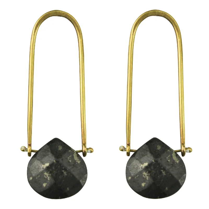 Ladies Princess Cut Gem Rings -Ida Post Earring, Pyrite