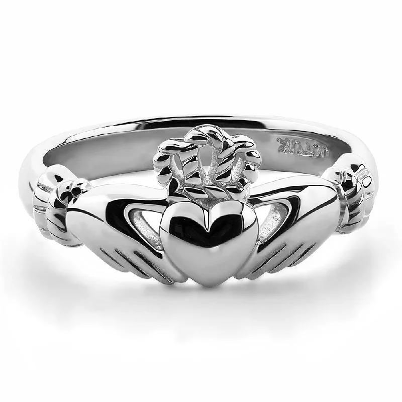 Ladies Coastal Shell Rings -Gold Claddagh Ring ULG-6334W in 14K White Gold <font color="#FF0000"> IN STOCK!  Ships in 24 Hours!</font>