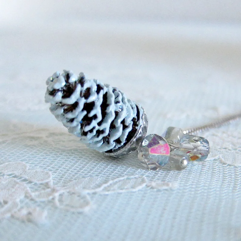 Ladies Necklaces with Wave Spark-Pine Cone Charm Necklace on Sterling Silver Chain, Swarovski Crystals