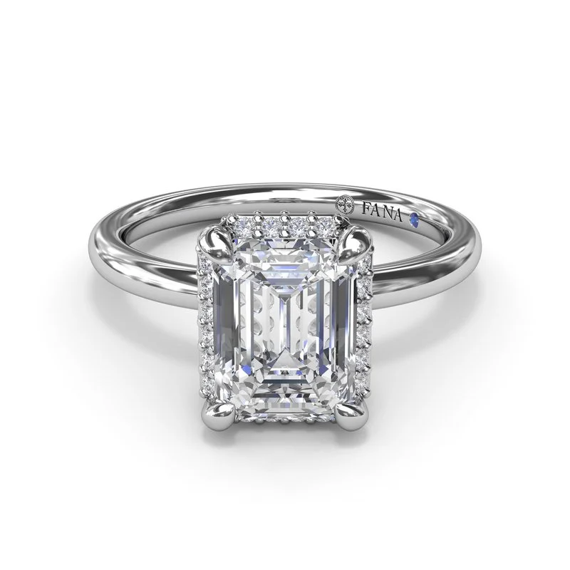 Ladies Healing Engagement Rings -Emerald Cut Halo Diamond Engagement Ring S4256