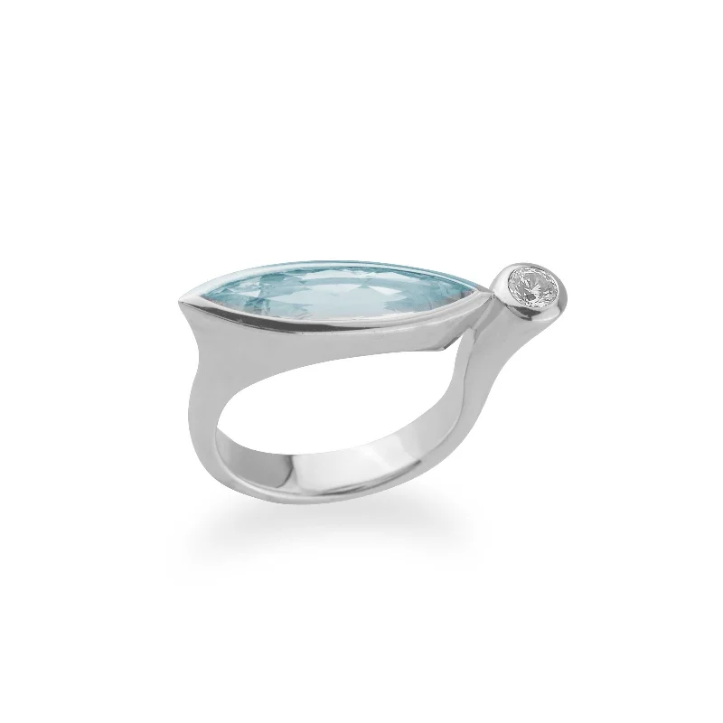 Ladies Matte Finish Rings -Blue and White Topaz Ring, Sterling Silver