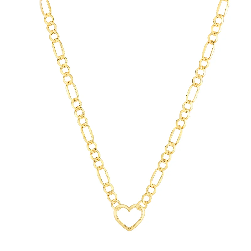 Ladies Necklaces with Sky Topaz-14K Heart Figaro Chain Necklace