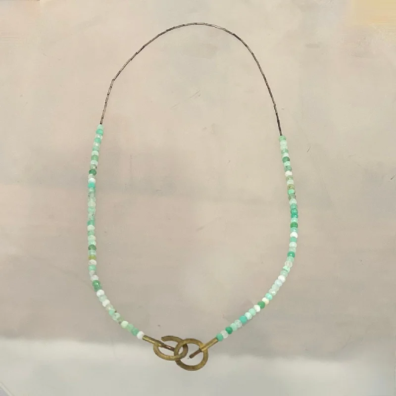 Ladies Necklaces with Warm Opal-Necklace  Double  Circle Clasp Chrysoprase