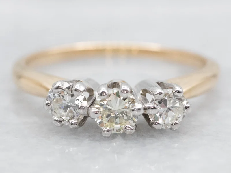 Ladies Affordable Engagement Rings -Three Stone Brilliant and European Cut Diamond Engagement Ring