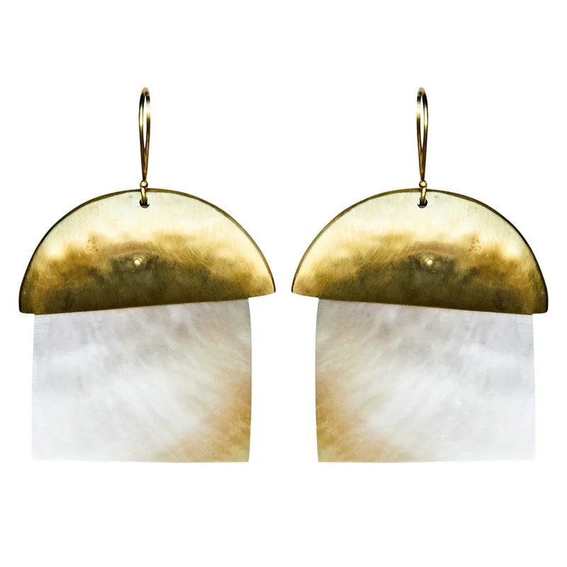 Ladies Joyful Sparkle Rings -Zia Earring, Brass, Mother of Pearl - Light