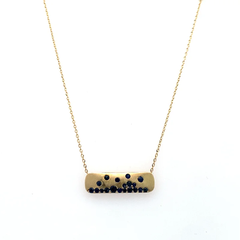 Ladies Necklaces with Celestial Glow-Scattered Sapphire Bar Necklace in Yellow Gold