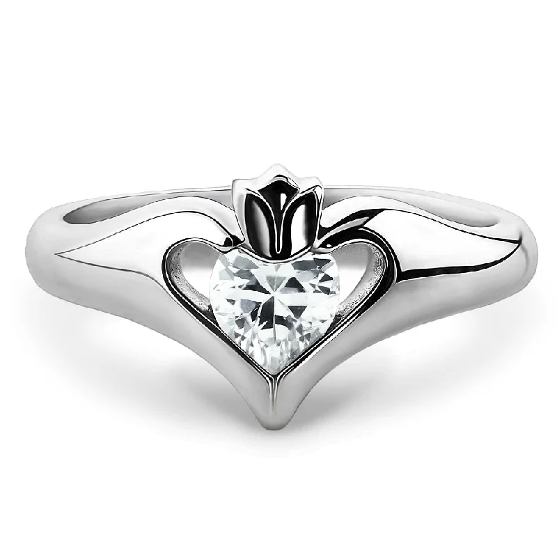 Ladies Bar Set Rings -Sterling Silver White CZ ULS-16434CZ Ladies Modern Claddagh Ring