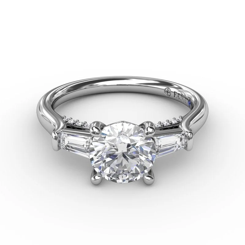 Ladies Vine Engagement Rings -Three-Stone Round Diamond Engagement Ring With Bezel-Set Baguettes S3295