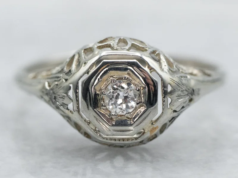 Ladies Hippie Engagement Rings -Art Deco Old Mine Cut Diamond Solitaire Engagement Ring