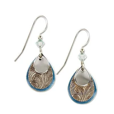 Ladies Cultural Heritage Earrings -Silver Forest Earrings Silver Filigree on Blue