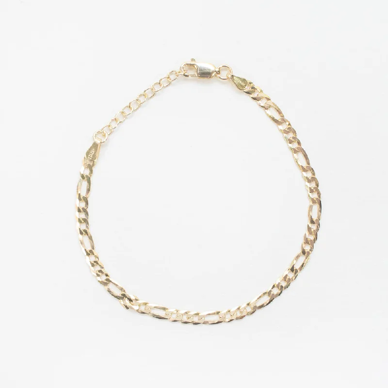 Ladies Bracelets with Yellow Herderite-Gold Plated Flat Figaro Chain Bracelet