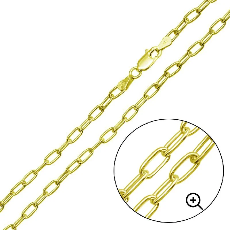 Ladies Bracelets with Bloom Glow-Gold Plated 925 Sterling Silver Oval Paperclip Link Chain or Bracelet 3.1mm - CH484 GP