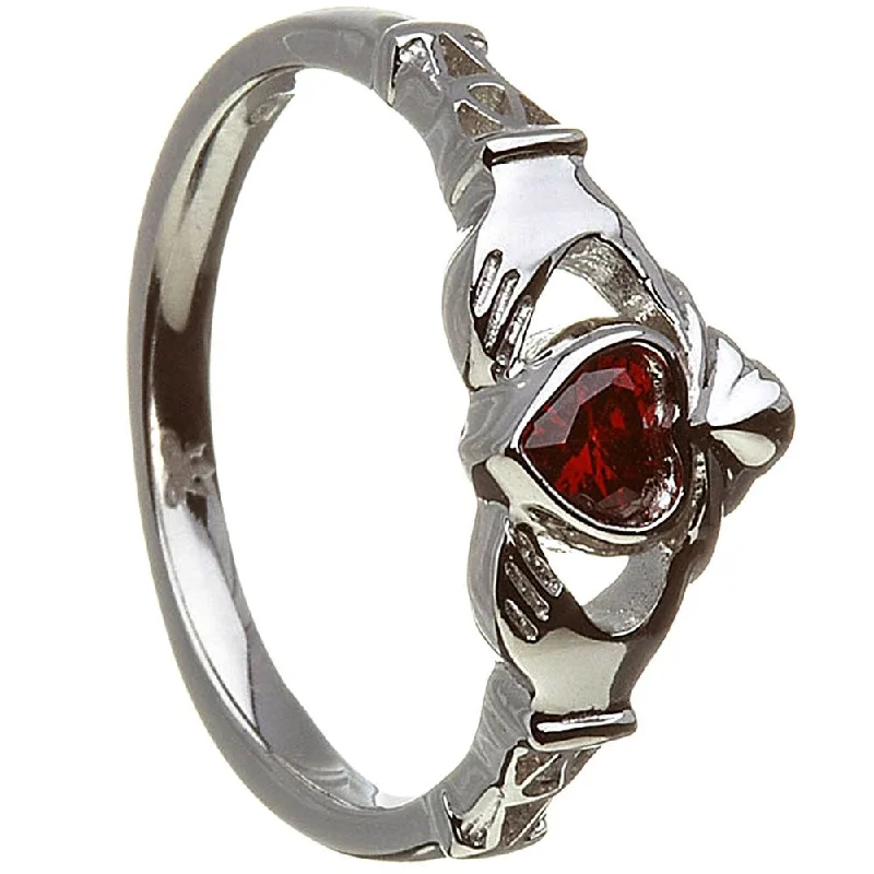 Ladies Edgy Style Rings -Retired JANUARY Birthstone Silver Claddagh Ring LS-BSRV2-1