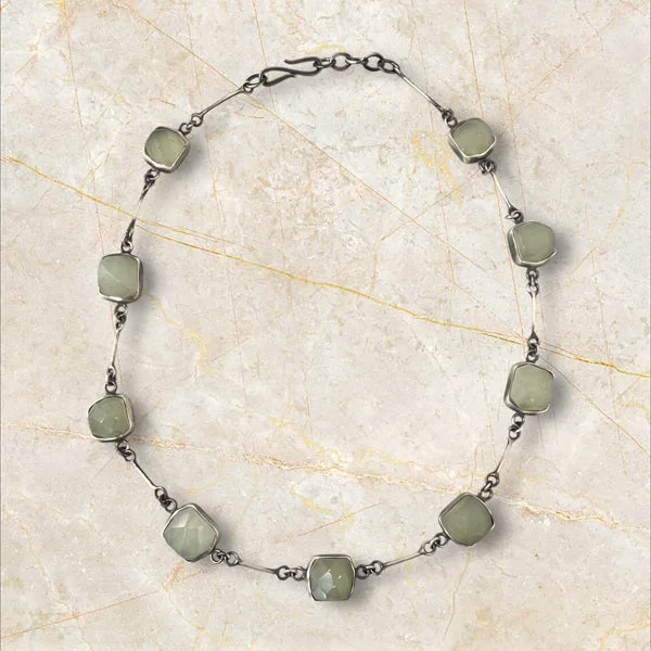 Ladies Necklaces for Travel Glow-Jade Necklace bezel set in Sterling Silver