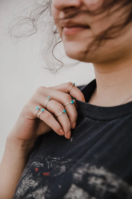 Ladies Woodland Tone Rings -Stacking Rings - Turquoise