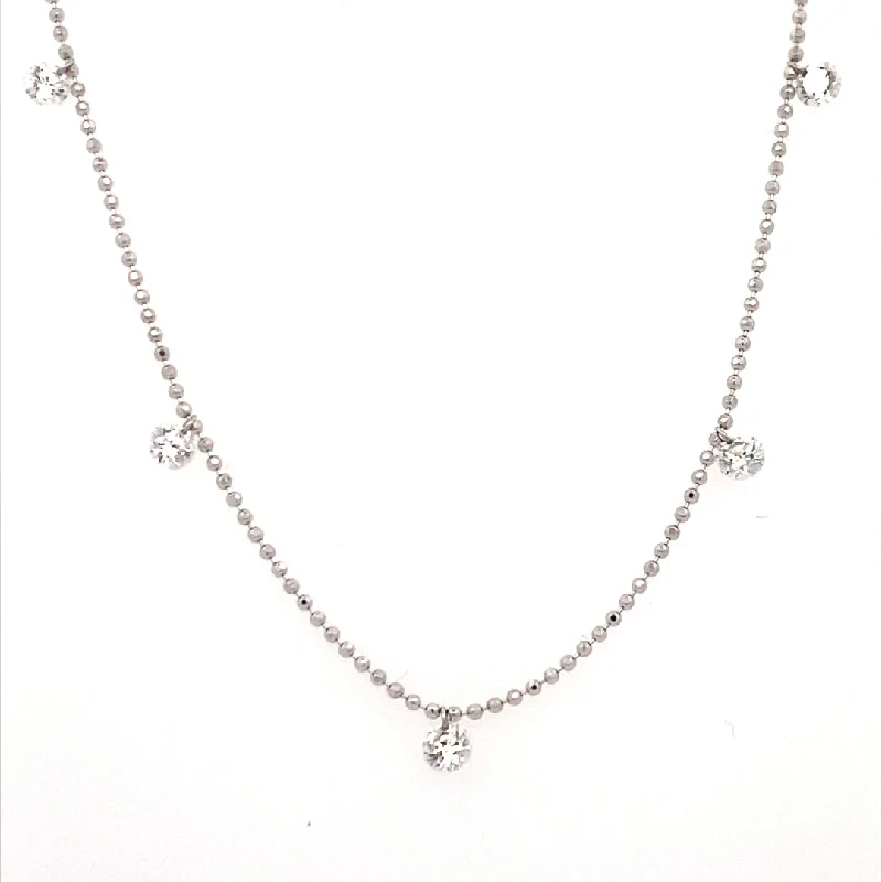 Ladies Necklaces with Silver Cassiterite-Five Station Dashing Diamond Necklace in White Gold