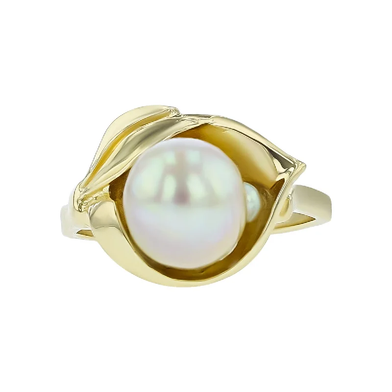 Ladies Seashell Rings -14K Yellow Gold Pearl Ring