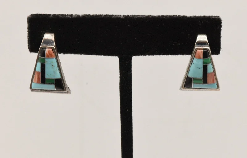 Ladies Stainless Steel Hoop Earrings -Relios - Vintage Inlaid Sterling Silver Triangular Earrings