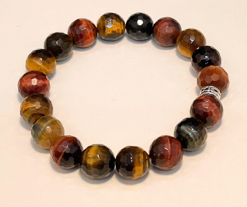 Ladies Bracelets with Silver Shine-Tigers Eye 10mm faceted Stretchy Bracelet