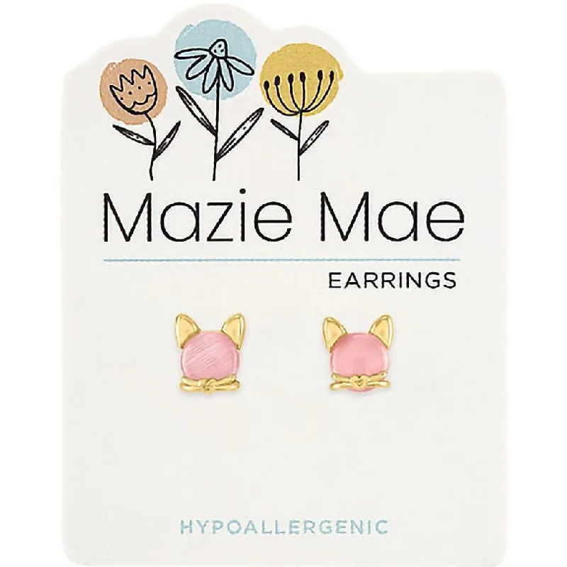 Ladies Horse Shoe Earrings -Center Court : Gold Rosewater Opal Cat Stud Mazie Mae Earrings