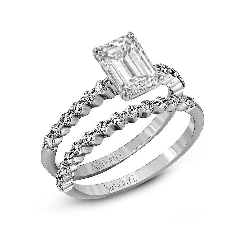 Ladies Twisted Engagement Rings -Emerald-cut Engagement Ring & Matching Wedding Band in 18k Gold with Diamonds MR2173-D-EM