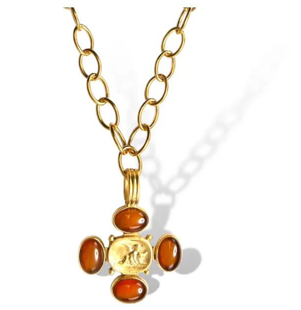 Ladies Necklaces with Amber Scapolite-Dina Mackney - Necklace Guardian Angel W/Carnelian Cabochon