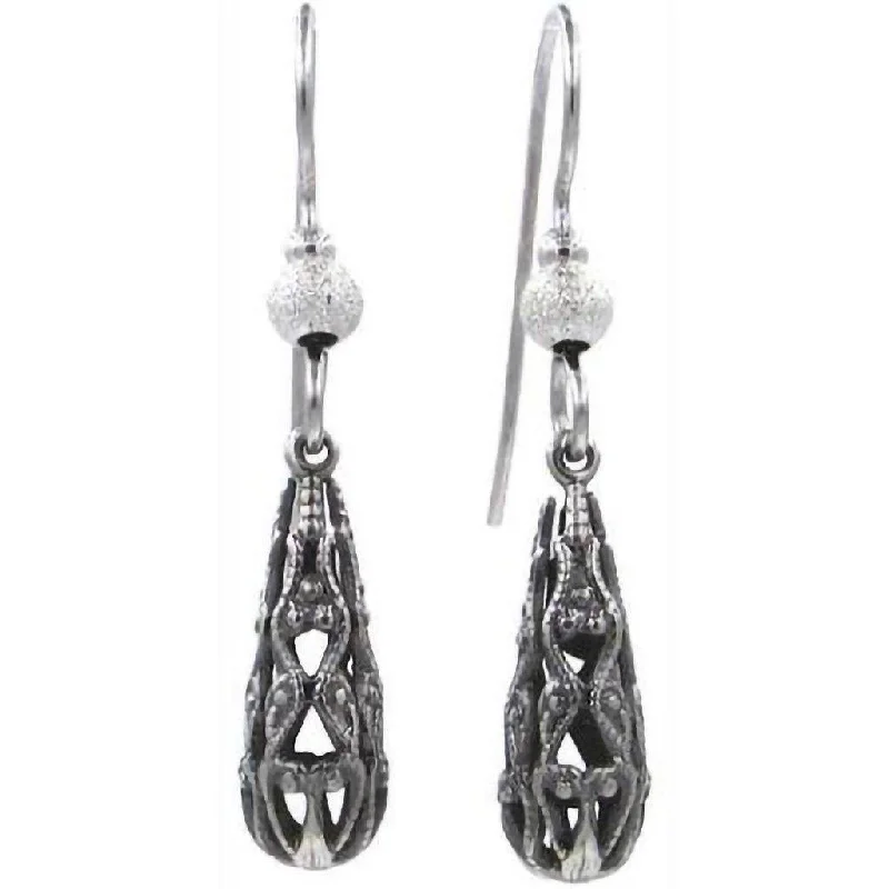 Ladies Thick Hoop Earrings -Silver Forest Earrings - Silver Briolette Shape & Bead Earrings